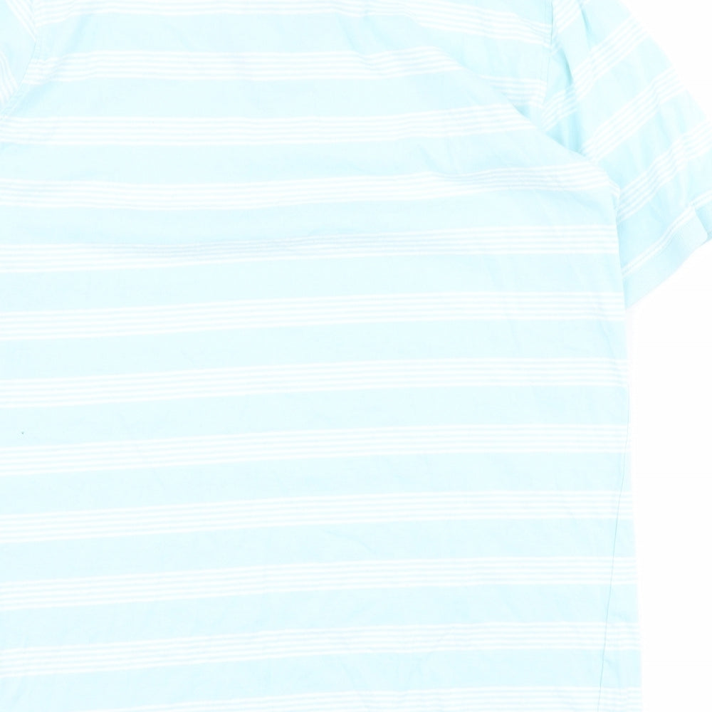 Dunnes Mens Blue Striped 100% Cotton  Polo Size M Collared Button