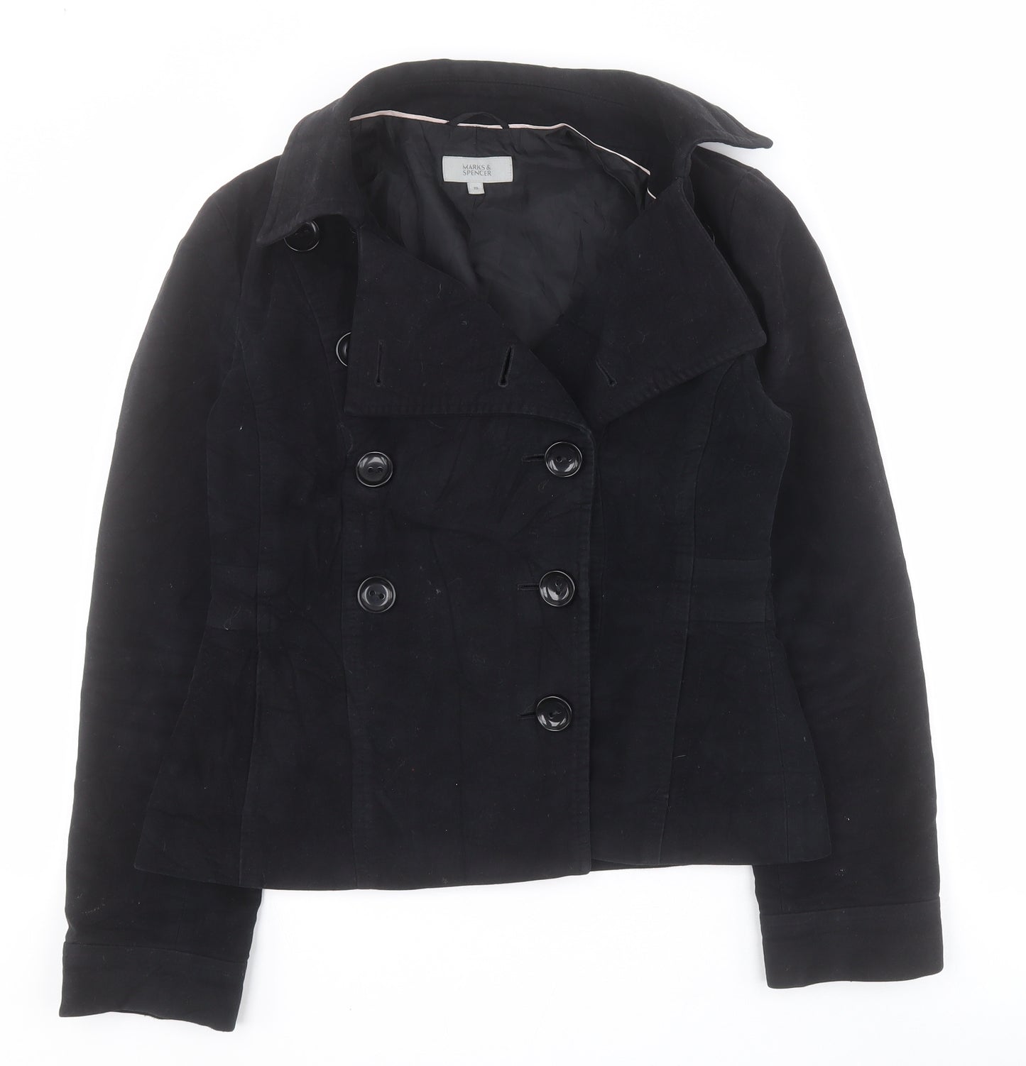 Marks and Spencer Womens Black   Pea Coat Coat Size 10  Button