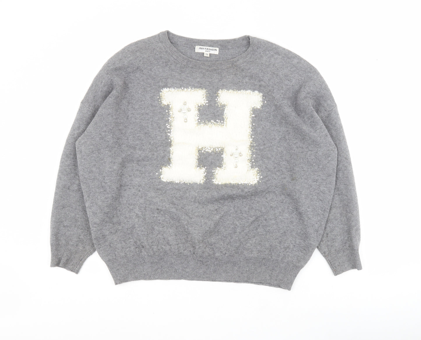 J&H Fashion Womens Grey Crew Neck  Polyester Pullover Jumper Size S   - H