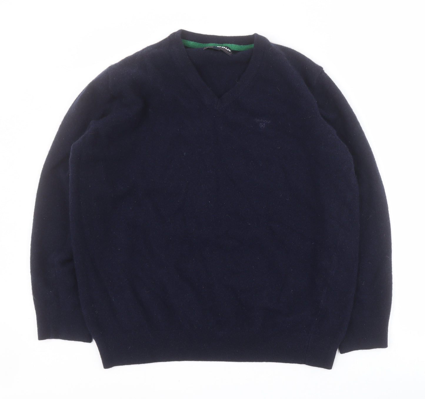 Barbour Mens Blue V-Neck  Wool Pullover Jumper Size 2XL