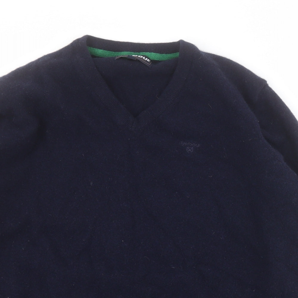 Barbour Mens Blue V-Neck  Wool Pullover Jumper Size 2XL