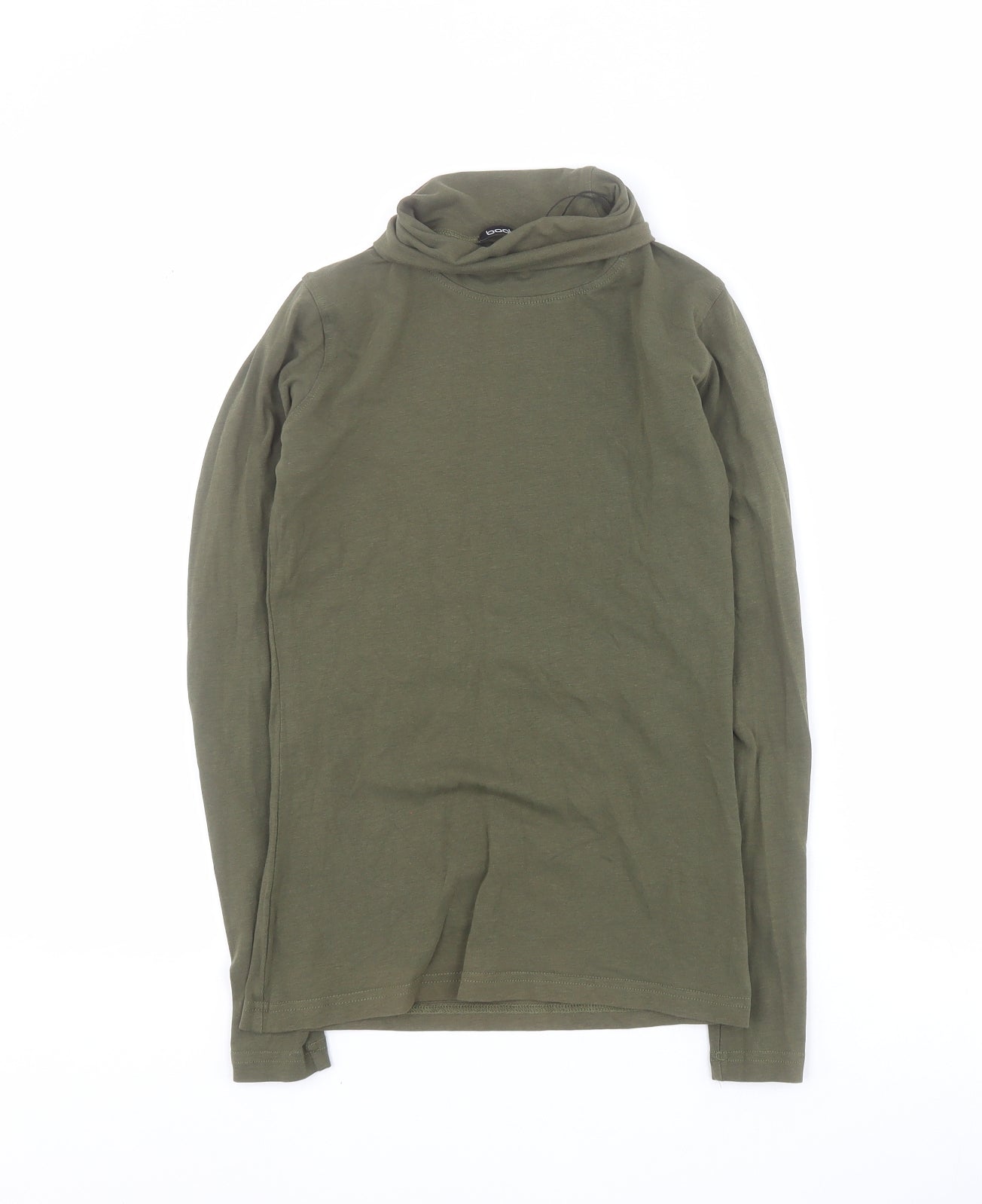 Boohoo Womens Green  Cotton Basic T-Shirt Size 8 Roll Neck