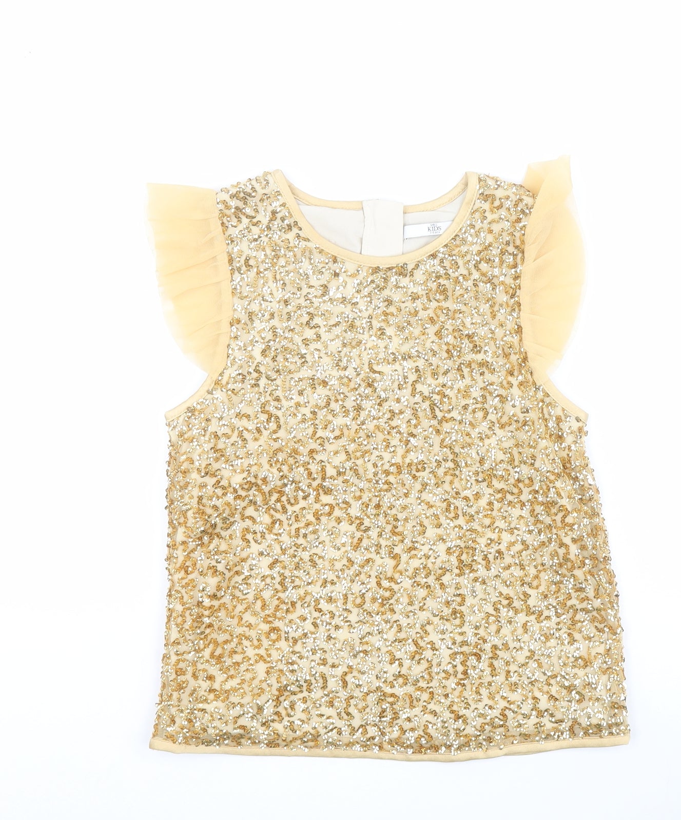 Marks and Spencer Girls Gold  Polyamide Basic Blouse Size 7-8 Years Round Neck Zip