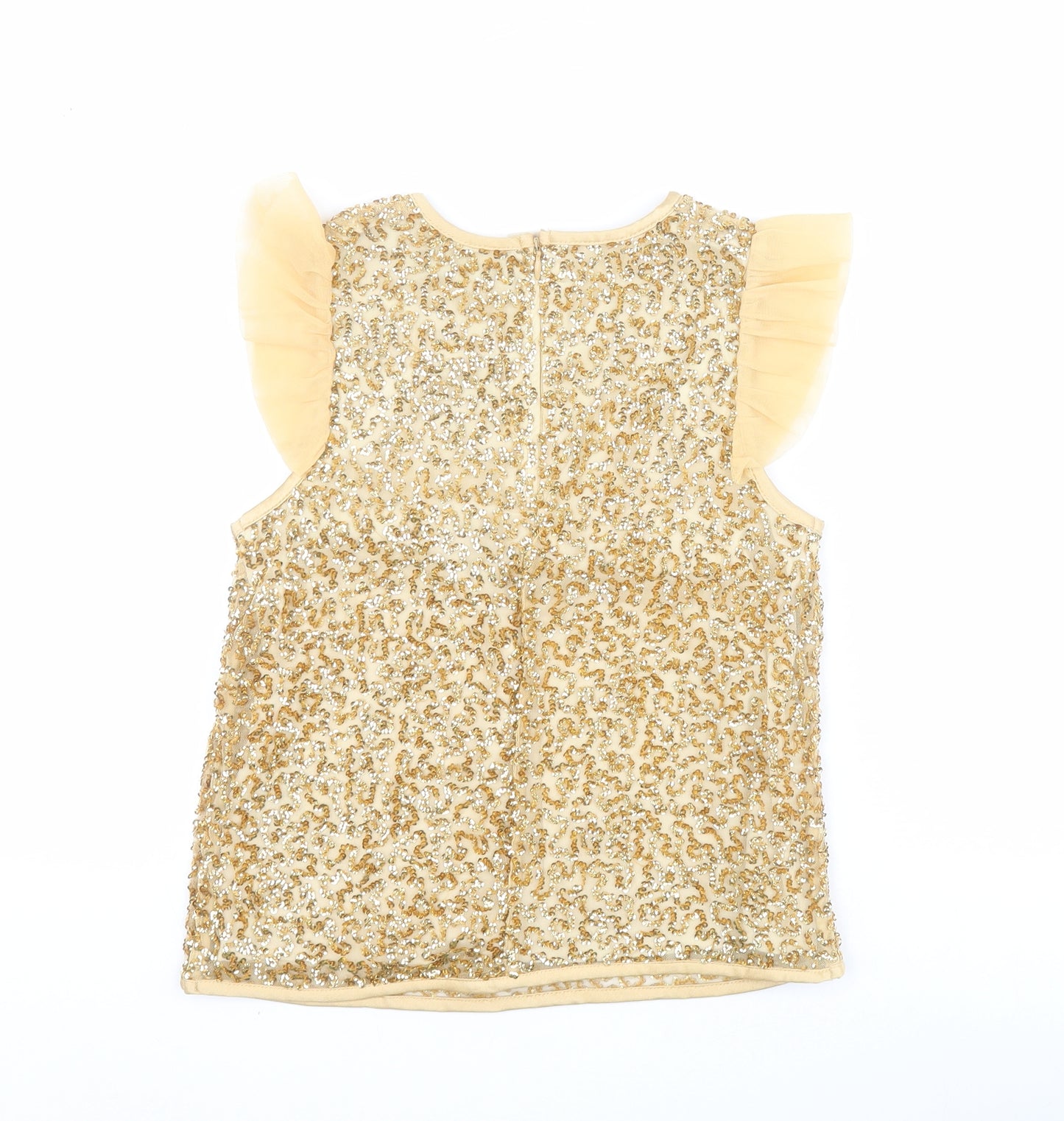 Marks and Spencer Girls Gold  Polyamide Basic Blouse Size 7-8 Years Round Neck Zip