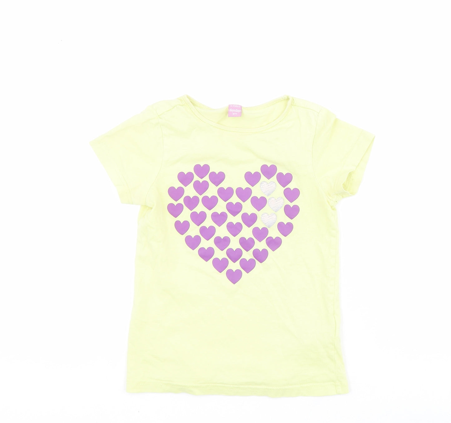 Dopo Dopo Girls Yellow  Cotton Pullover T-Shirt Size 6-7 Years Round Neck Pullover - Heart