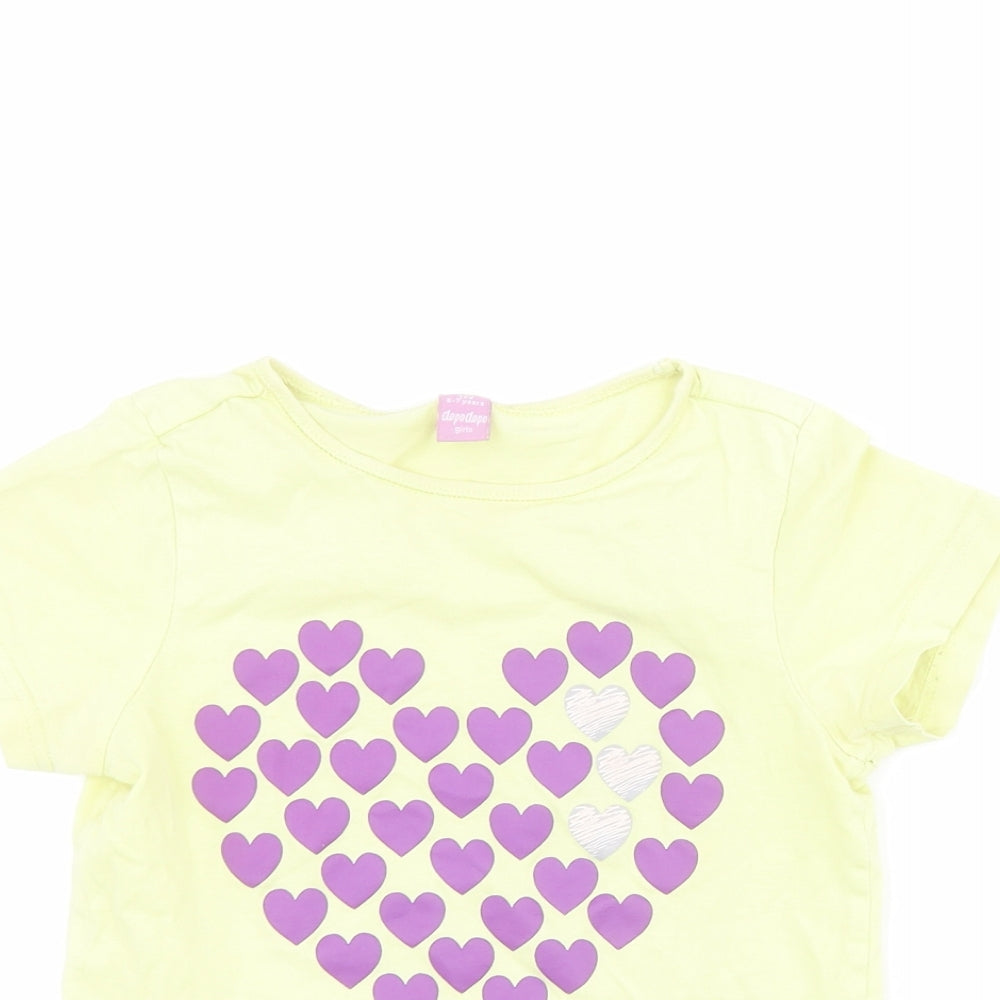 Dopo Dopo Girls Yellow  Cotton Pullover T-Shirt Size 6-7 Years Round Neck Pullover - Heart