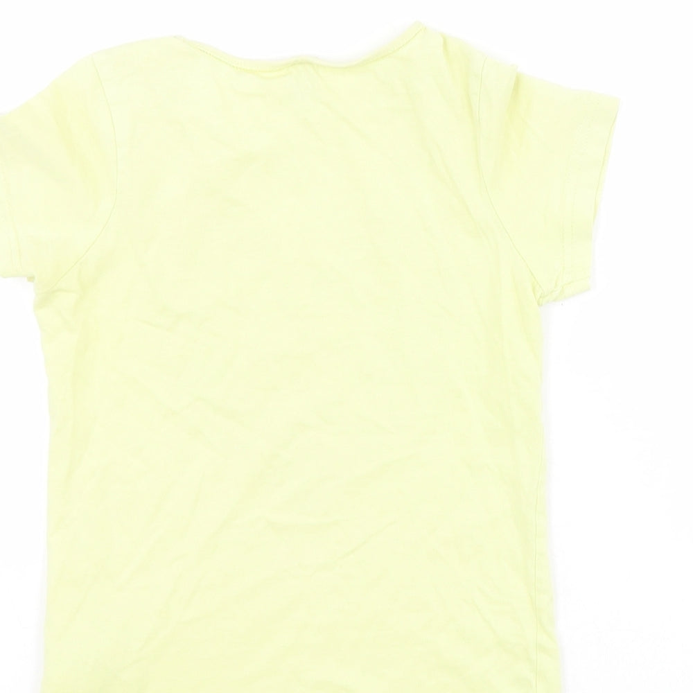 Dopo Dopo Girls Yellow  Cotton Pullover T-Shirt Size 6-7 Years Round Neck Pullover - Heart