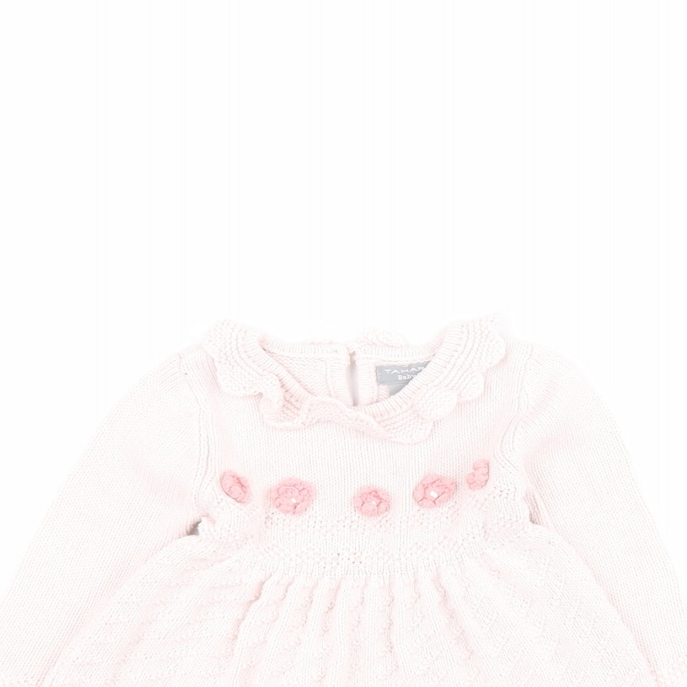 Tahari Baby Pink  Cotton Jumper Dress  Size 3-6 Months  Round Neck Button