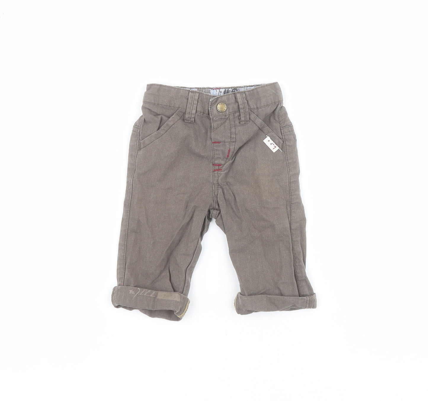 Mamas & Papas  Baby Grey  100% Cotton Capri Jeans Size 0-3 Months  Snap
