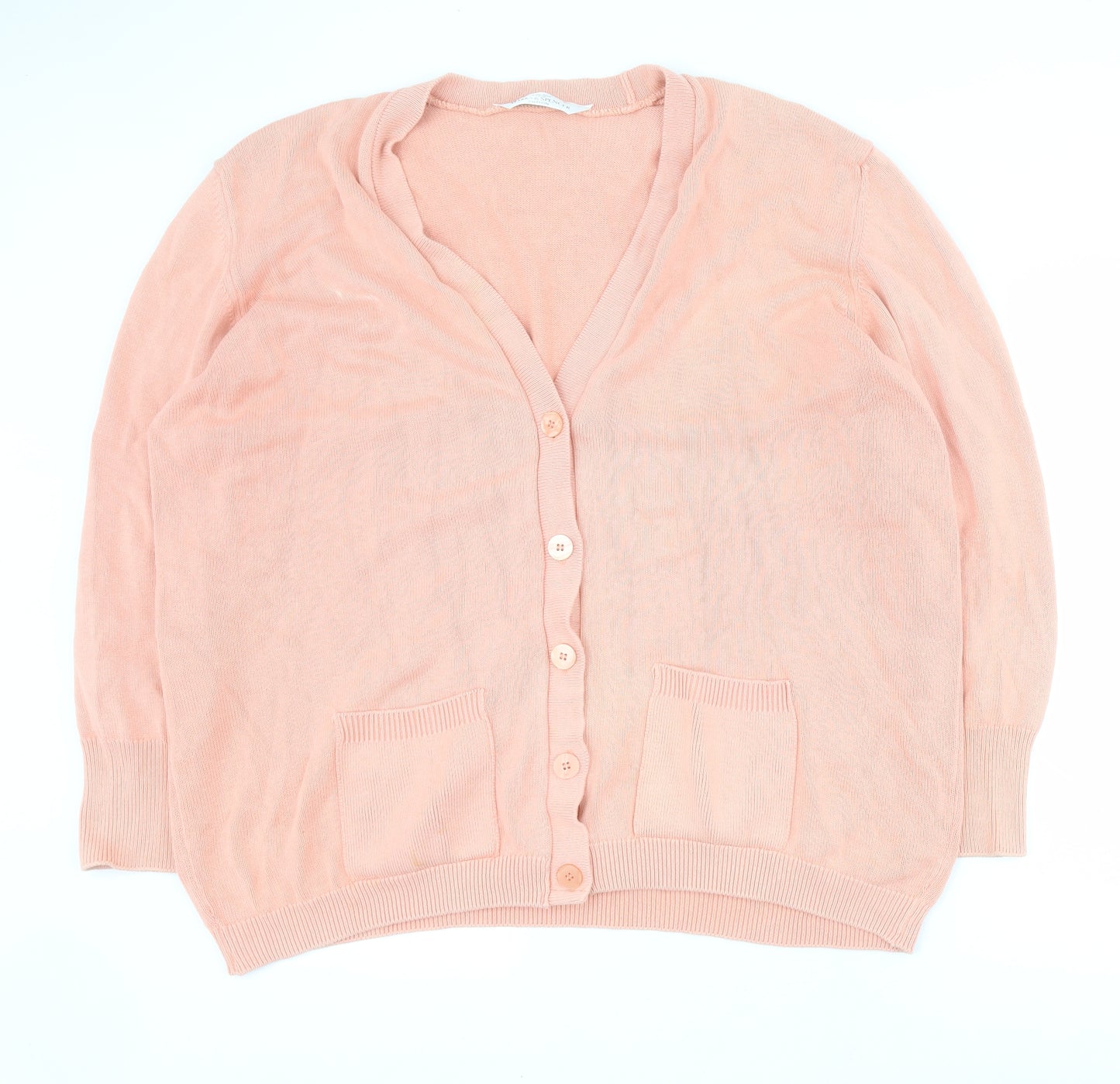 Marks and Spencer Womens Pink V-Neck  100% Cotton Cardigan Jumper Size 20