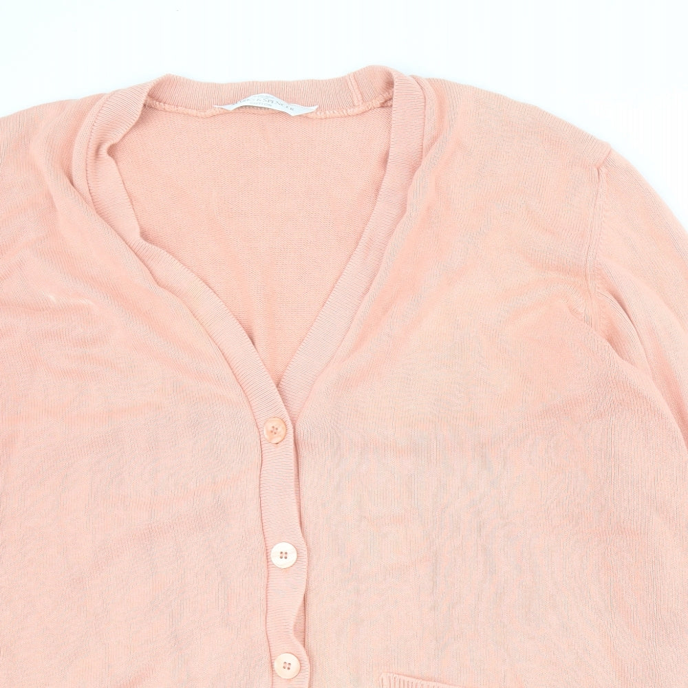 Marks and Spencer Womens Pink V-Neck  100% Cotton Cardigan Jumper Size 20