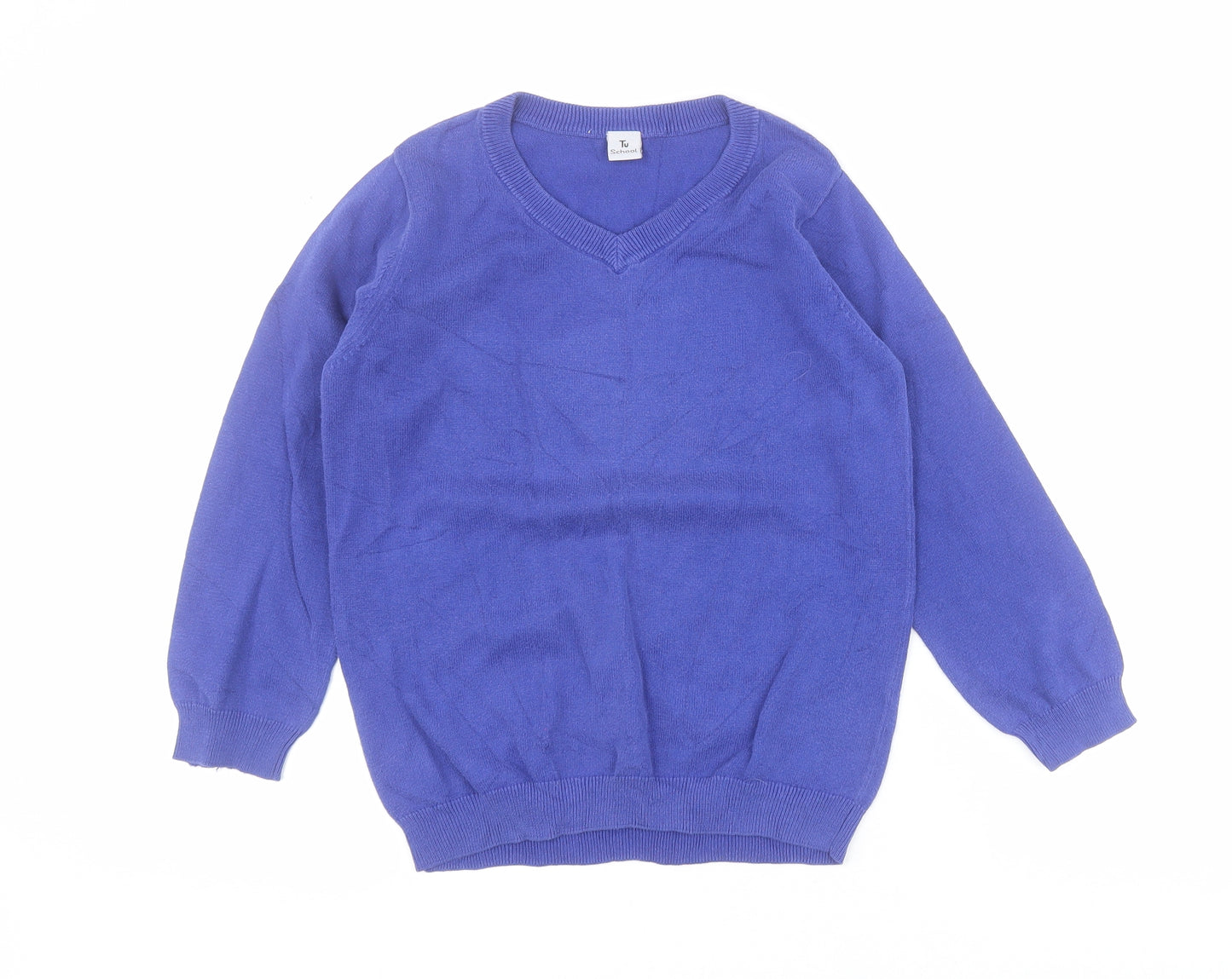 TU Boys Blue V-Neck  100% Cotton Pullover Jumper Size 9 Years  Pullover - School