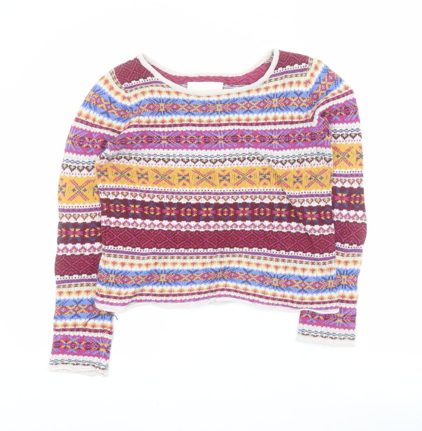 H&M Womens Multicoloured Round Neck Fair Isle Cotton Pullover Jumper Size XS