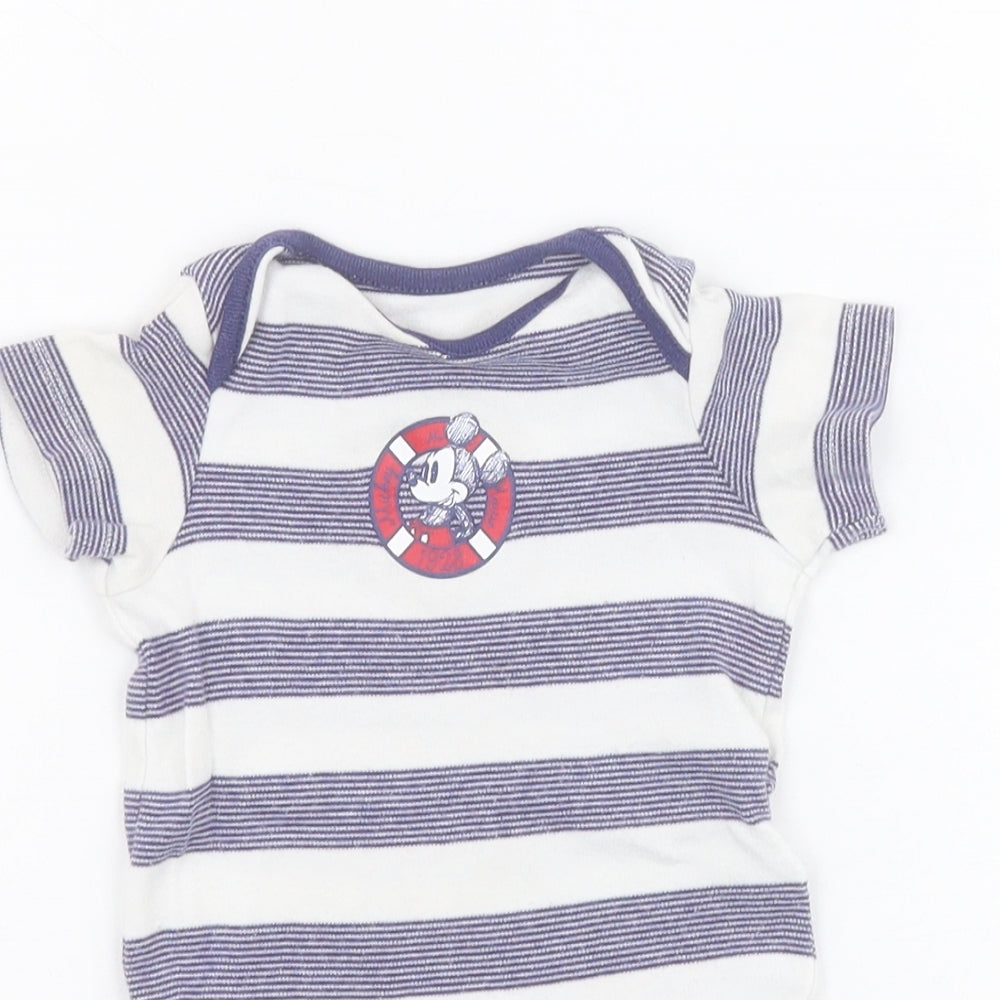 Disney Baby Baby Blue Striped 100% Cotton Babygrow One-Piece Size 6-9 Months  Snap - Mickey Mouse