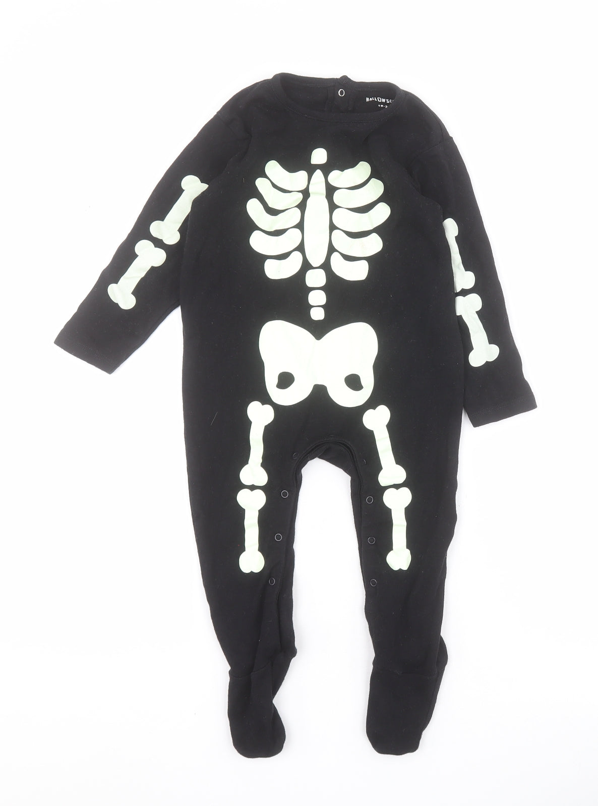 Hallowscream Baby Black  100% Cotton Babygrow One-Piece Size 18-24 Months  Snap - Skeleton