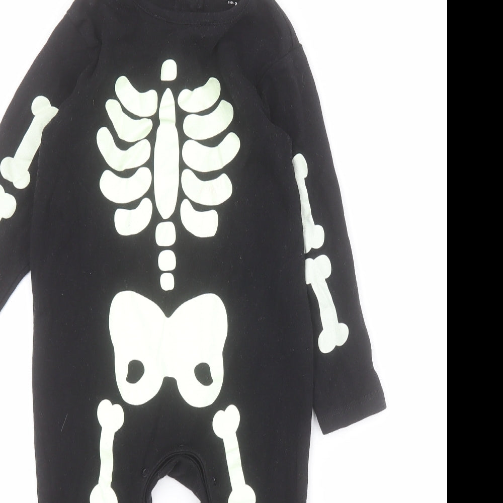 Hallowscream Baby Black  100% Cotton Babygrow One-Piece Size 18-24 Months  Snap - Skeleton