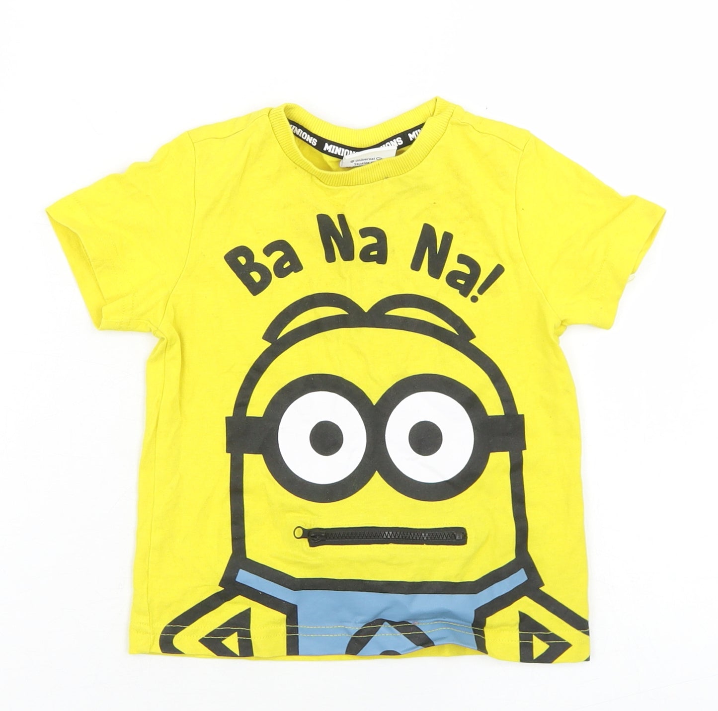 F&F Boys Yellow  Cotton Basic T-Shirt Size 18-24 Months Crew Neck  - Minions Banana