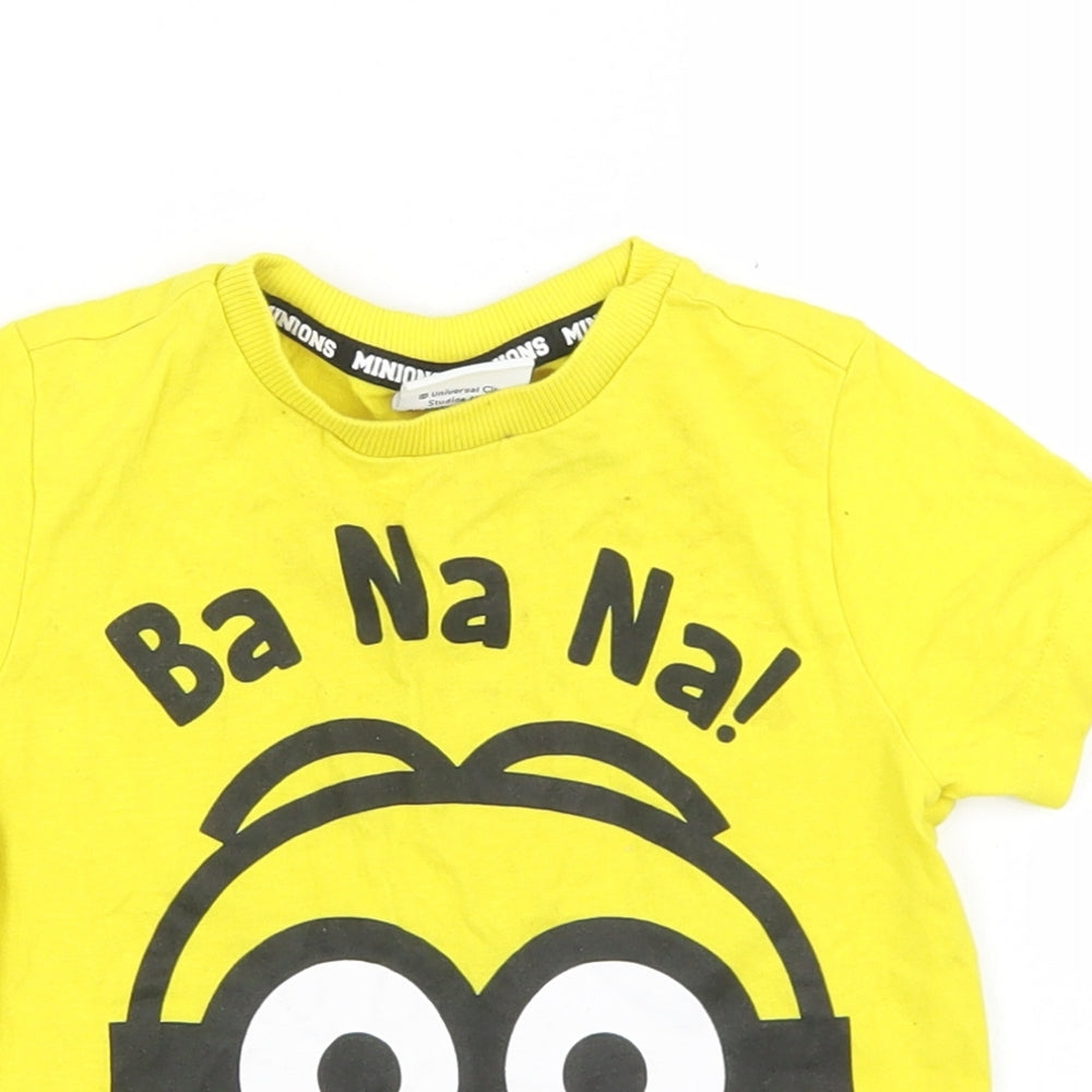 F&F Boys Yellow  Cotton Basic T-Shirt Size 18-24 Months Crew Neck  - Minions Banana