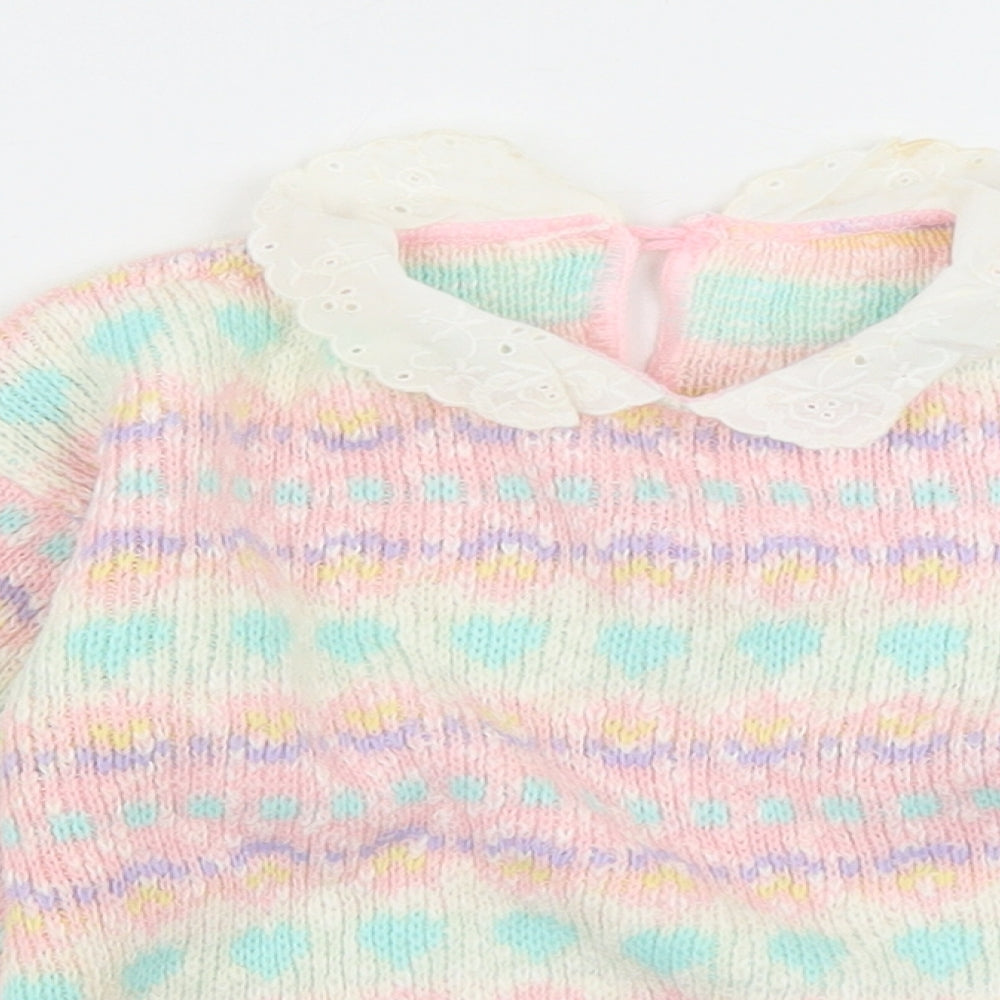 Adams Girls Multicoloured Collared Fair Isle Acrylic Pullover Jumper Size 3-4 Years  Button
