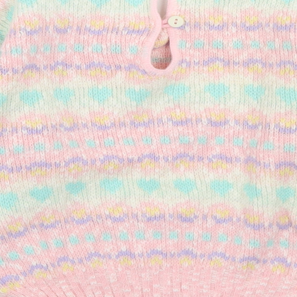 Adams Girls Multicoloured Collared Fair Isle Acrylic Pullover Jumper Size 3-4 Years  Button