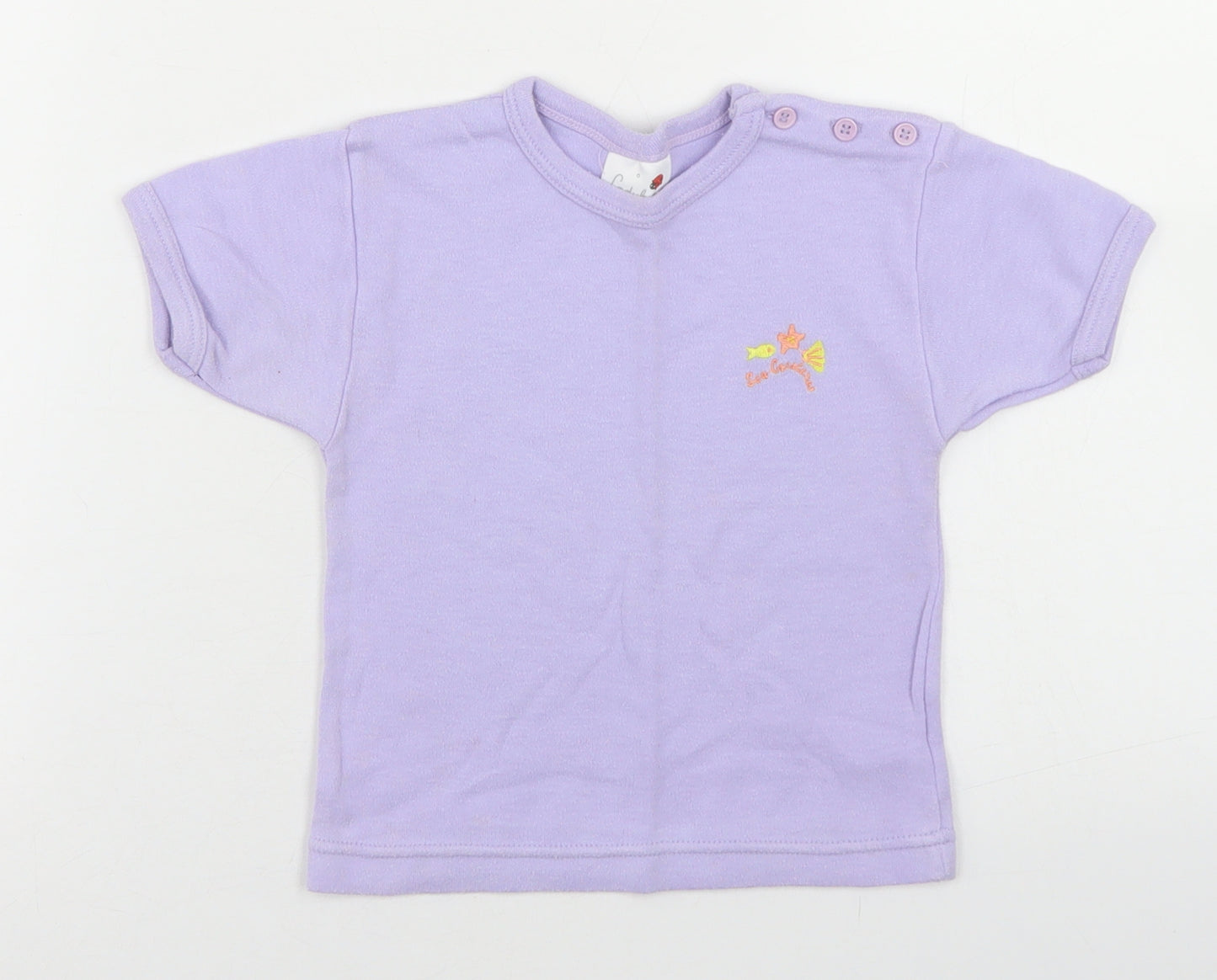 Ladybird Girls Purple  Cotton Basic T-Shirt Size 2-3 Years Crew Neck Button - Sea Creatures