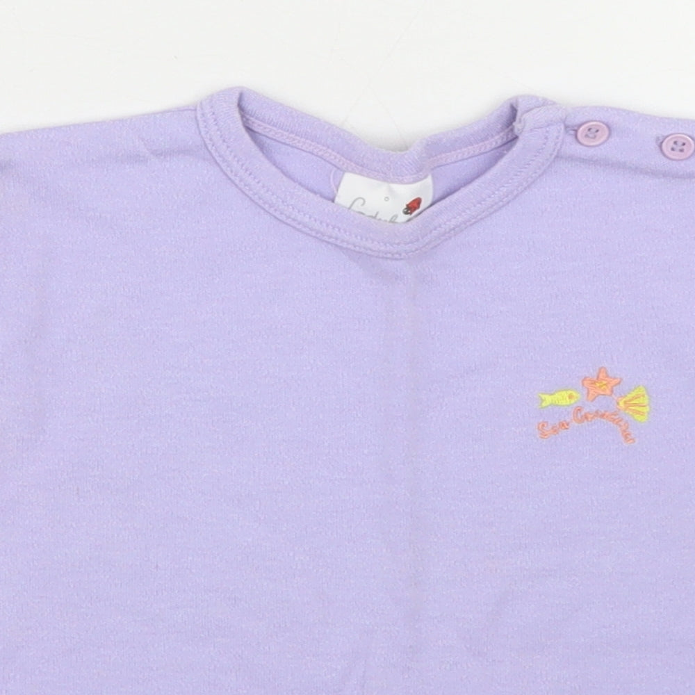 Ladybird Girls Purple  Cotton Basic T-Shirt Size 2-3 Years Crew Neck Button - Sea Creatures