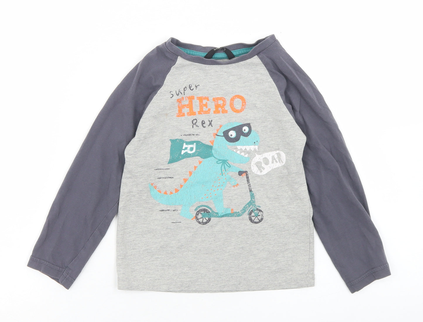 George Boys Grey  Cotton Ringer T-Shirt Size 3-4 Years Crew Neck  - T Rex