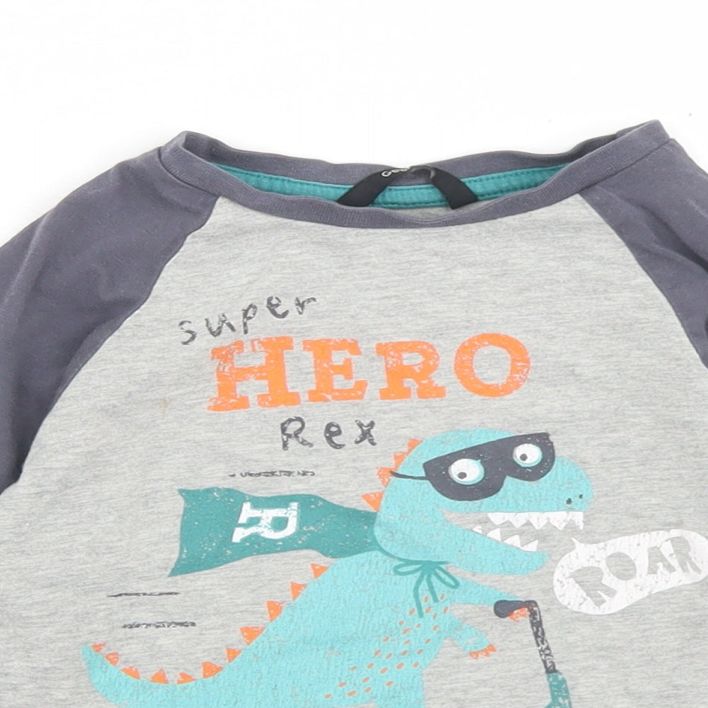 George Boys Grey  Cotton Ringer T-Shirt Size 3-4 Years Crew Neck  - T Rex