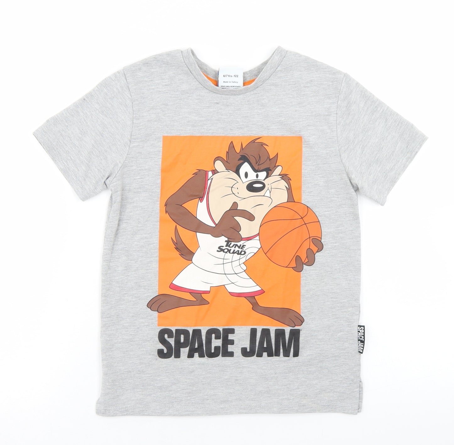 Primark Boys Grey  Cotton Basic T-Shirt Size 6-7 Years Crew Neck  - Space Jam Taz