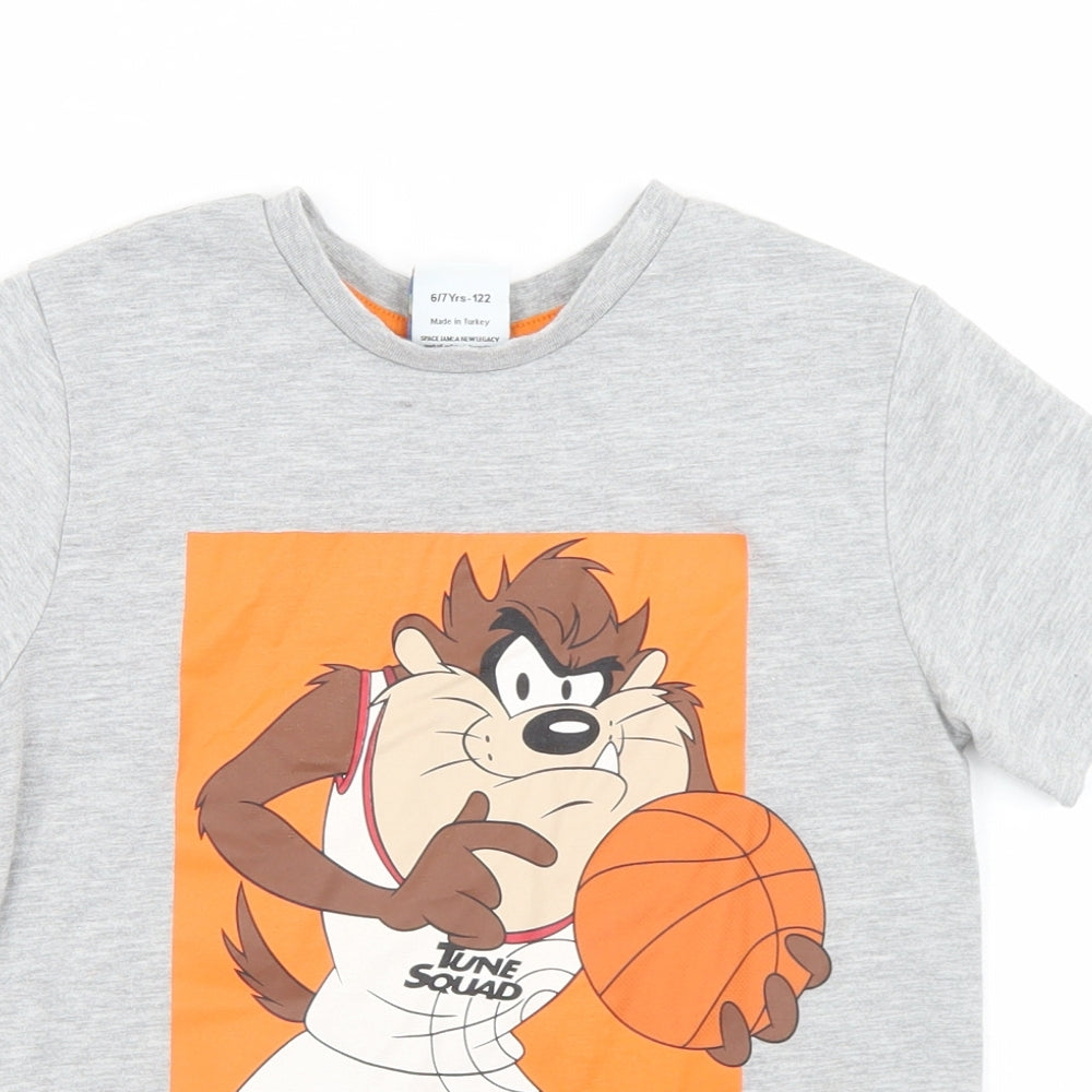 Primark Boys Grey  Cotton Basic T-Shirt Size 6-7 Years Crew Neck  - Space Jam Taz
