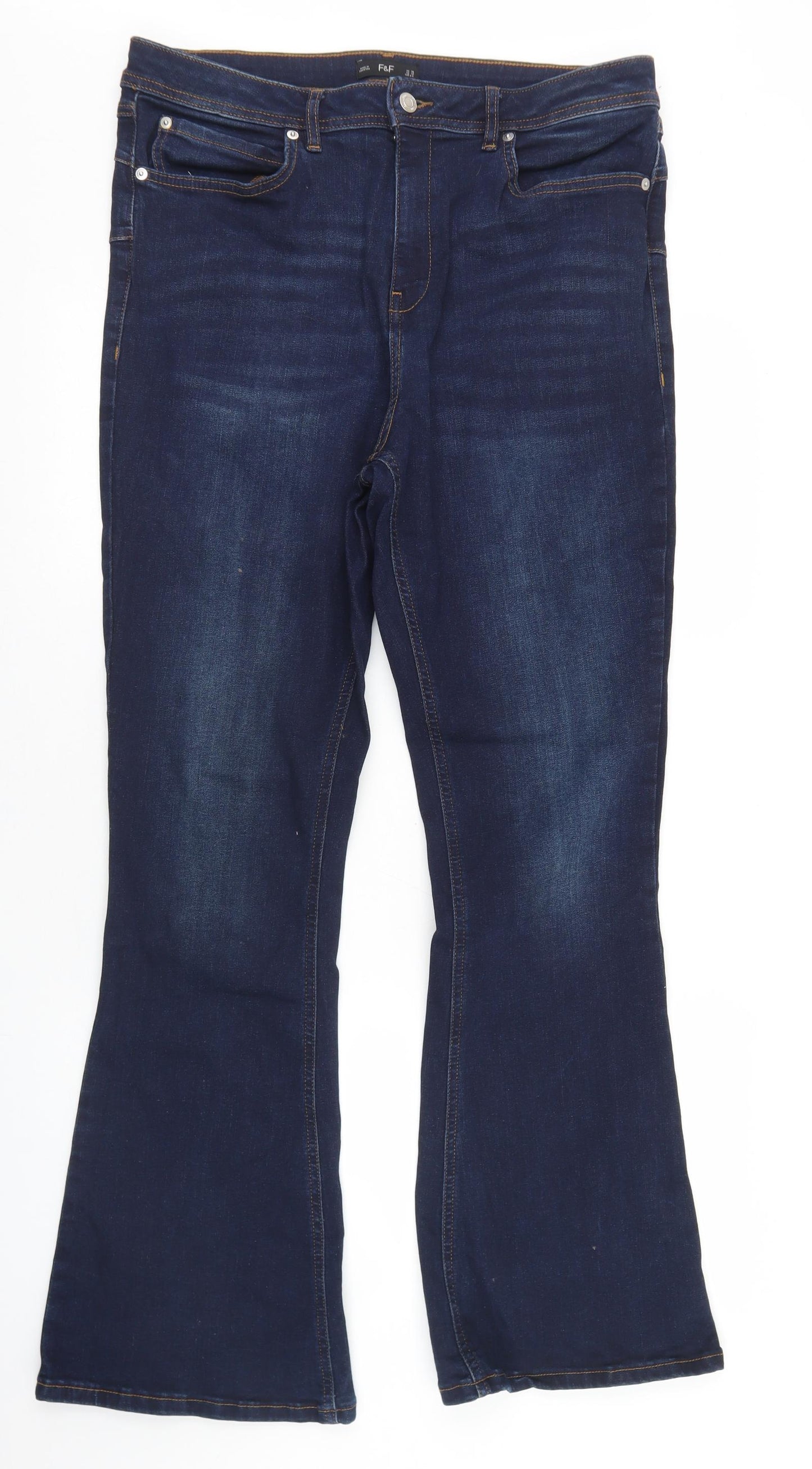 F&F Womens Blue  Cotton Bootcut Jeans Size 16 L30 in Regular Button