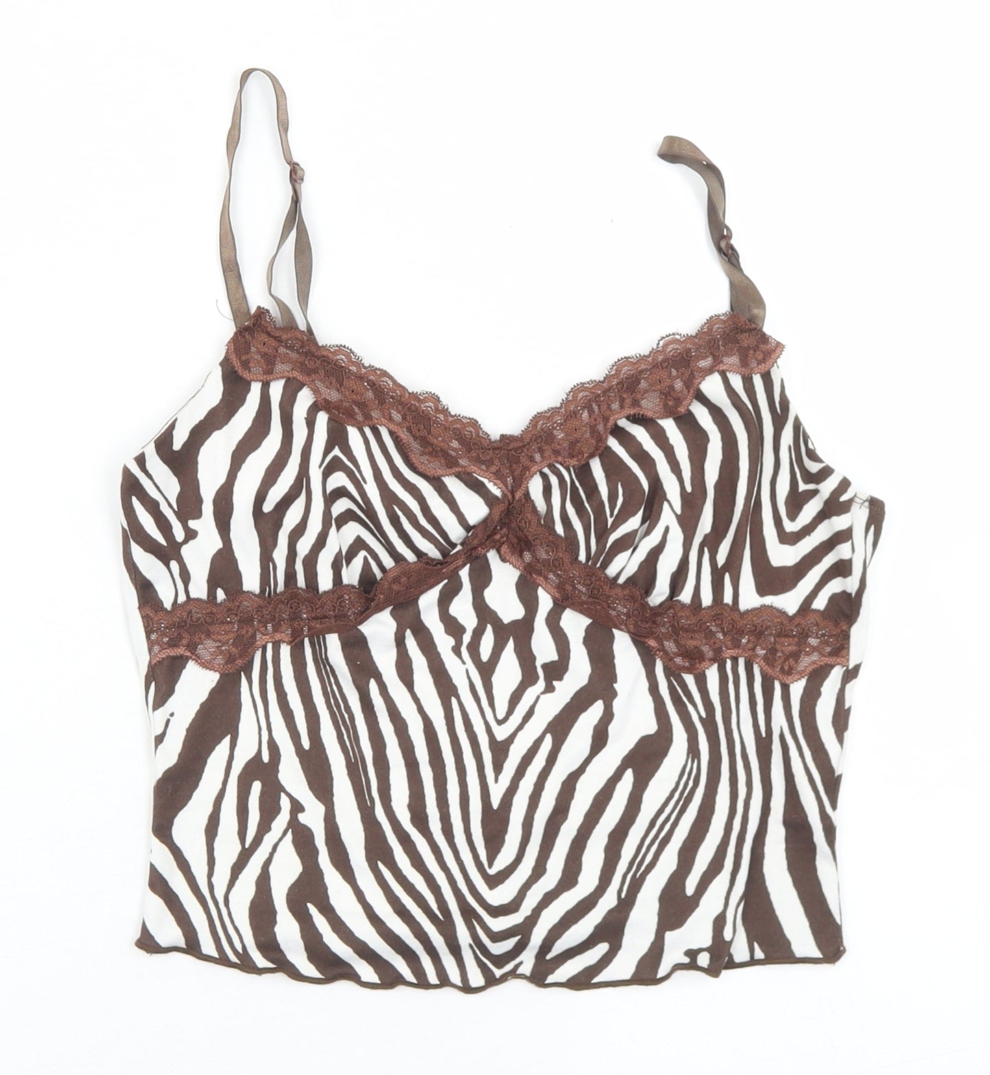 SheIn Womens Brown Animal Print Polyester Cropped Tank Size XS V-Neck - alce Trim