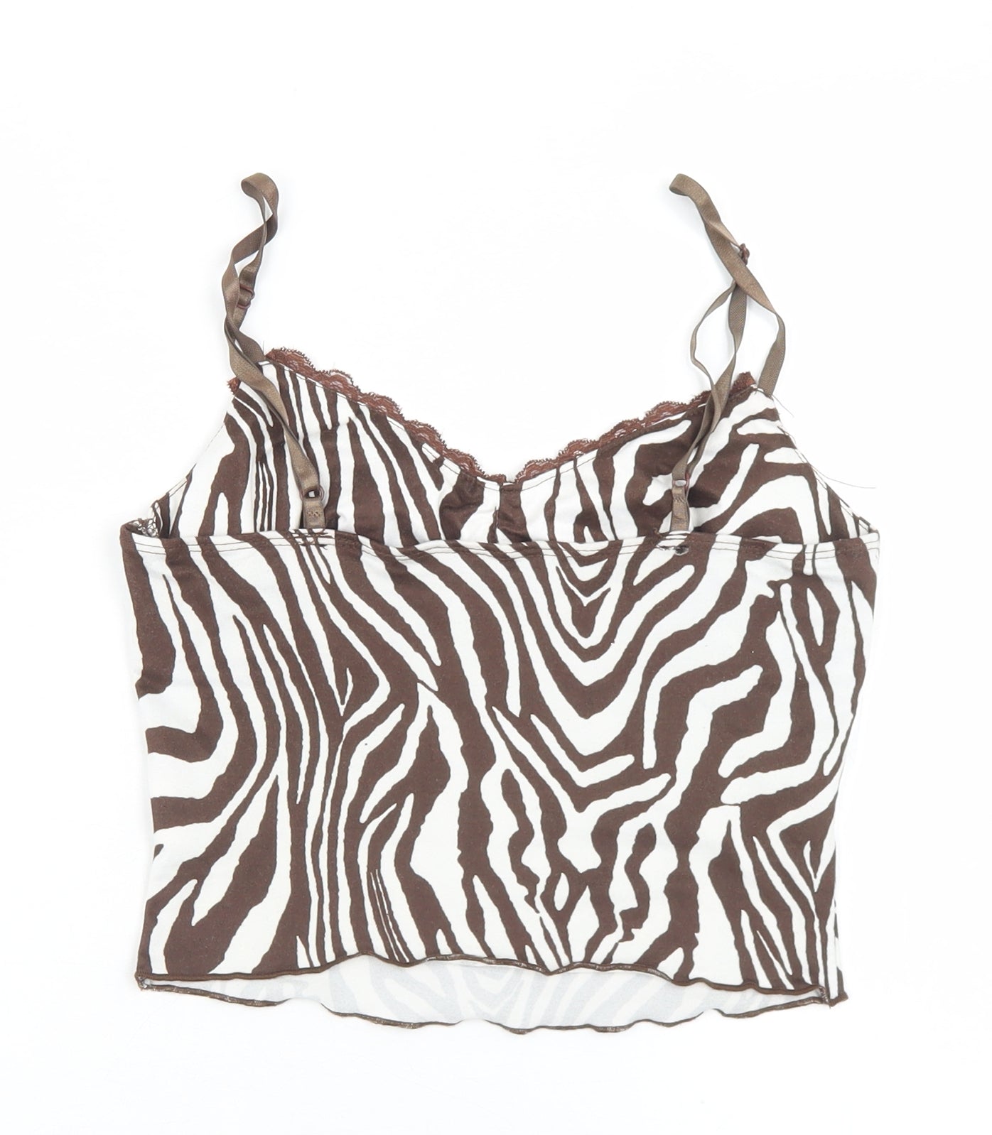 SheIn Womens Brown Animal Print Polyester Cropped Tank Size XS V-Neck - alce Trim