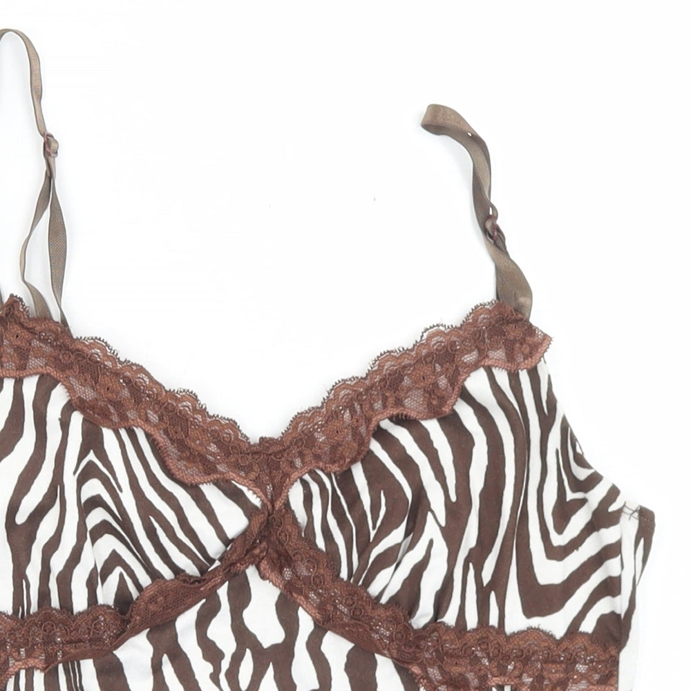 SheIn Womens Brown Animal Print Polyester Cropped Tank Size XS V-Neck - alce Trim