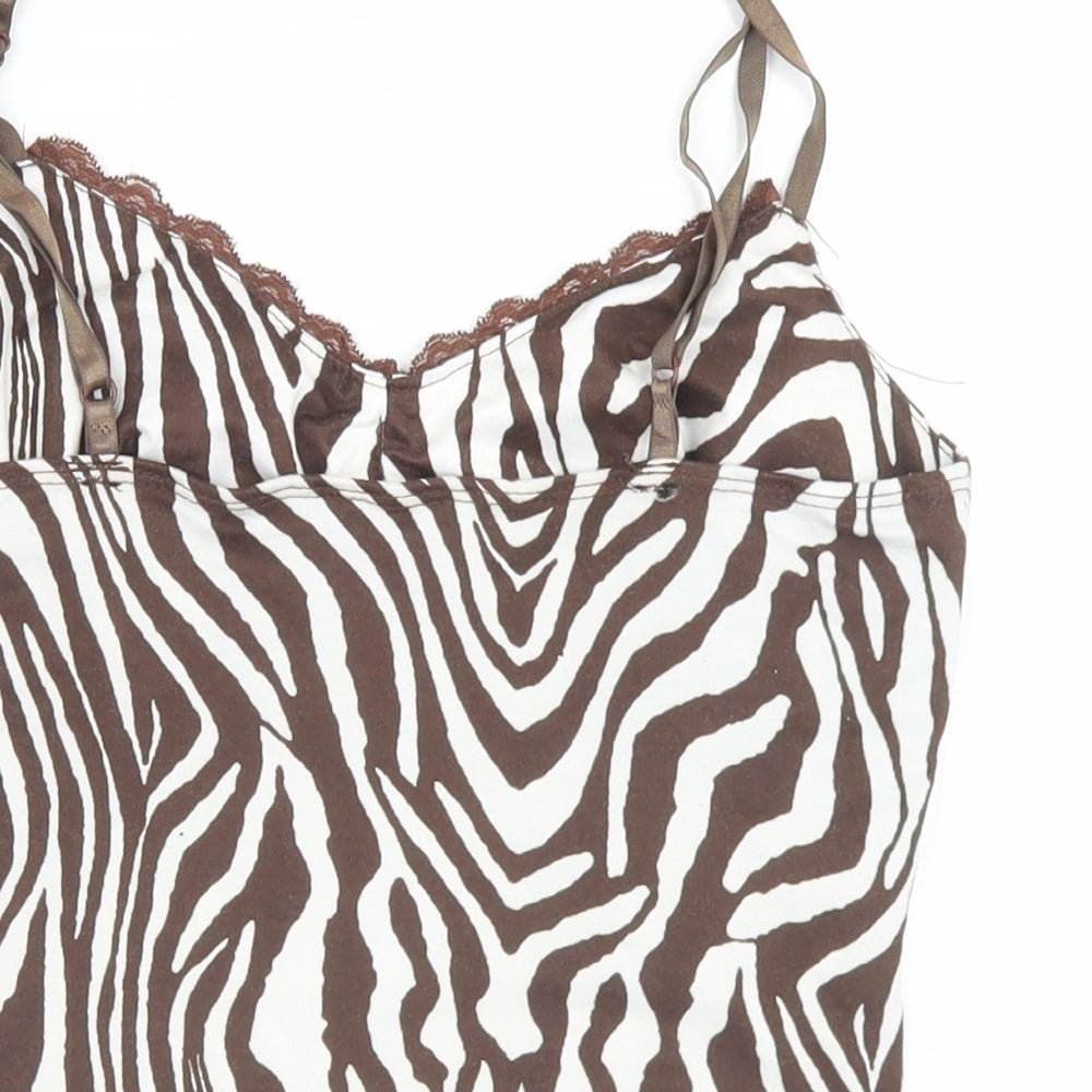 SheIn Womens Brown Animal Print Polyester Cropped Tank Size XS V-Neck - alce Trim