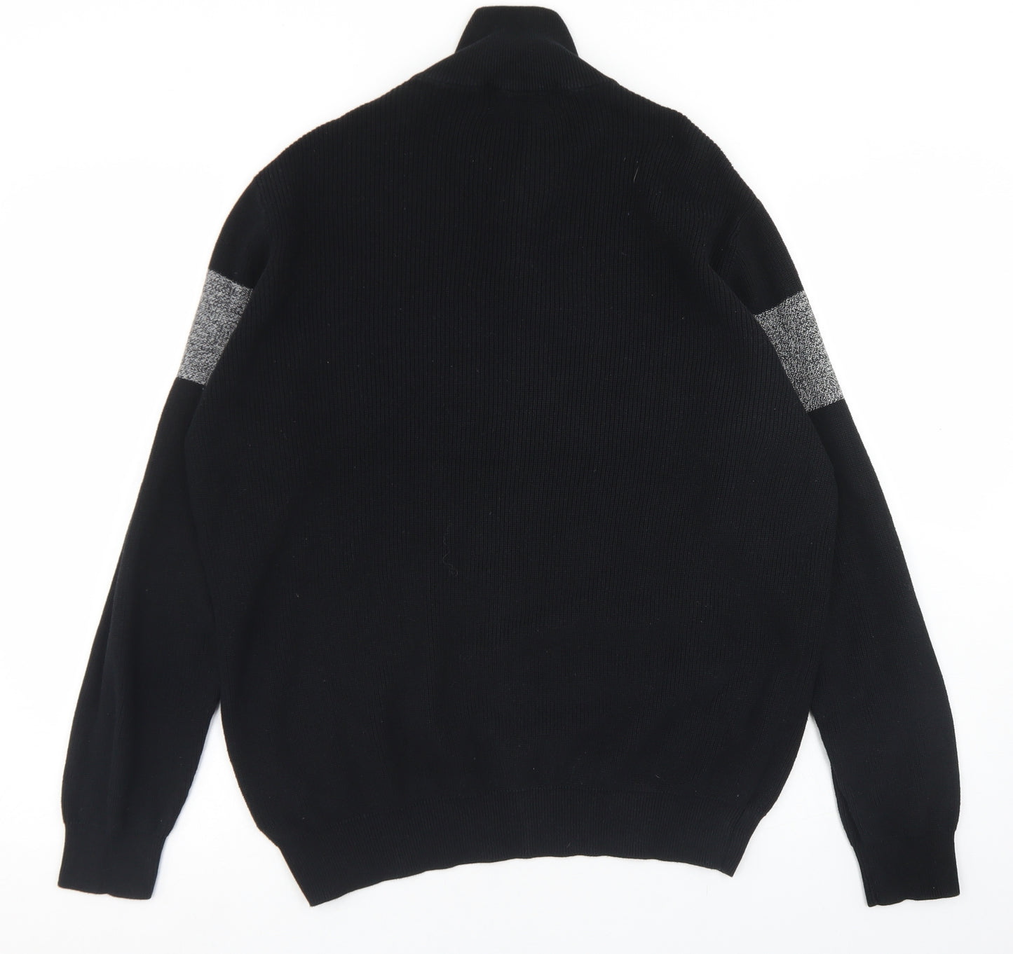 F&F Mens Black Mock Neck Striped Cotton Pullover Jumper Size L