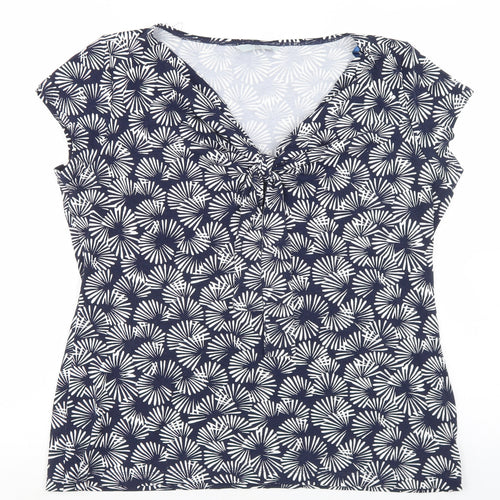 TU Womens Blue Geometric Viscose Basic T-Shirt Size 18 V-Neck