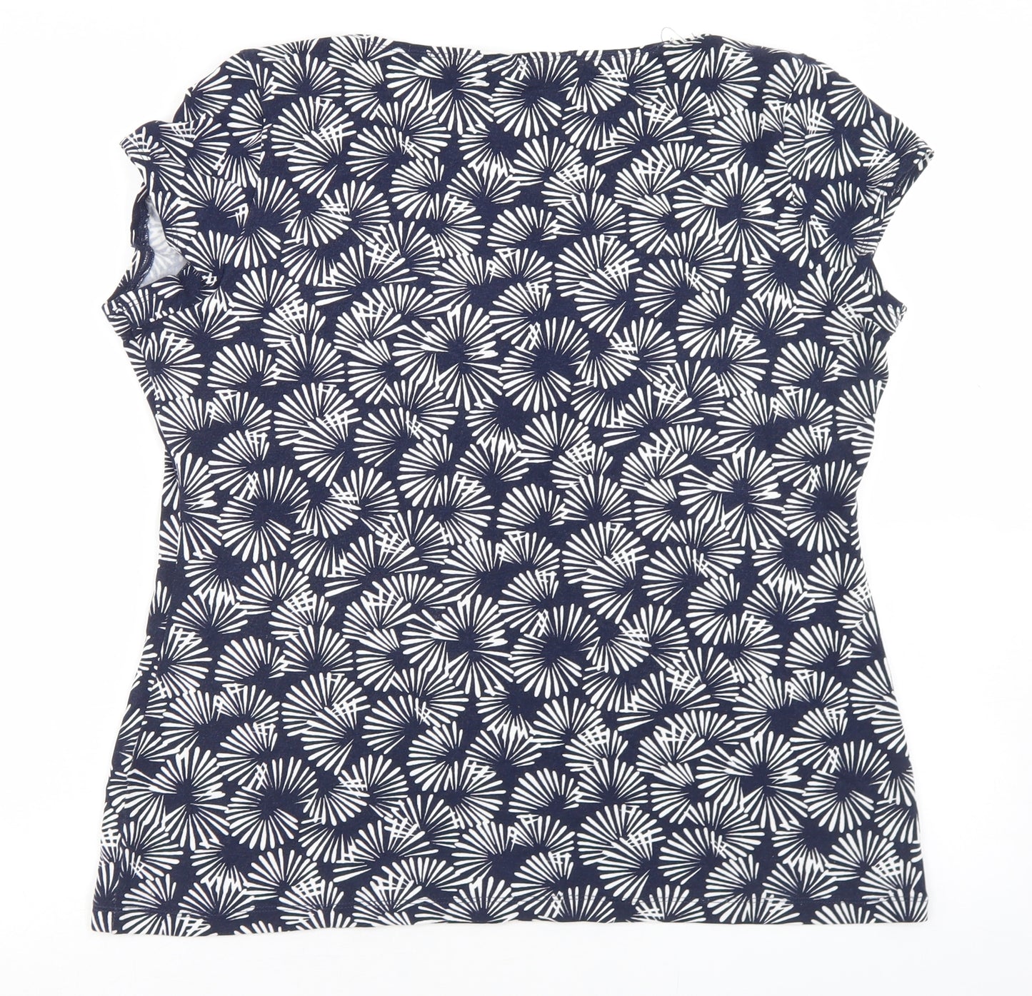 TU Womens Blue Geometric Viscose Basic T-Shirt Size 18 V-Neck