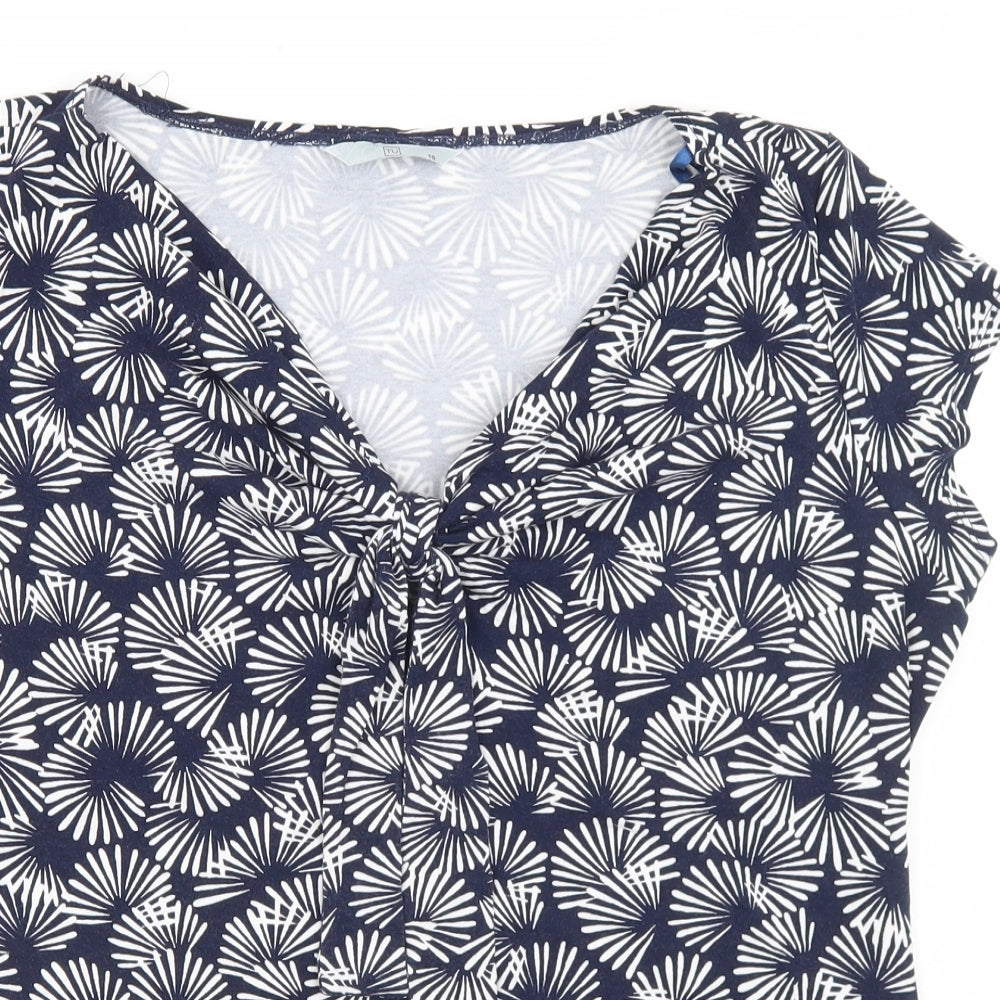 TU Womens Blue Geometric Viscose Basic T-Shirt Size 18 V-Neck