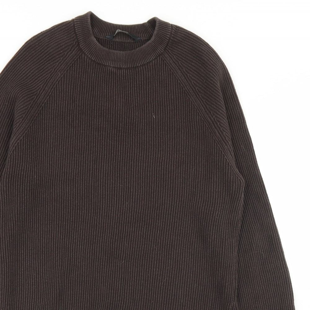 George Mens Brown Crew Neck  Cotton Pullover Jumper Size S