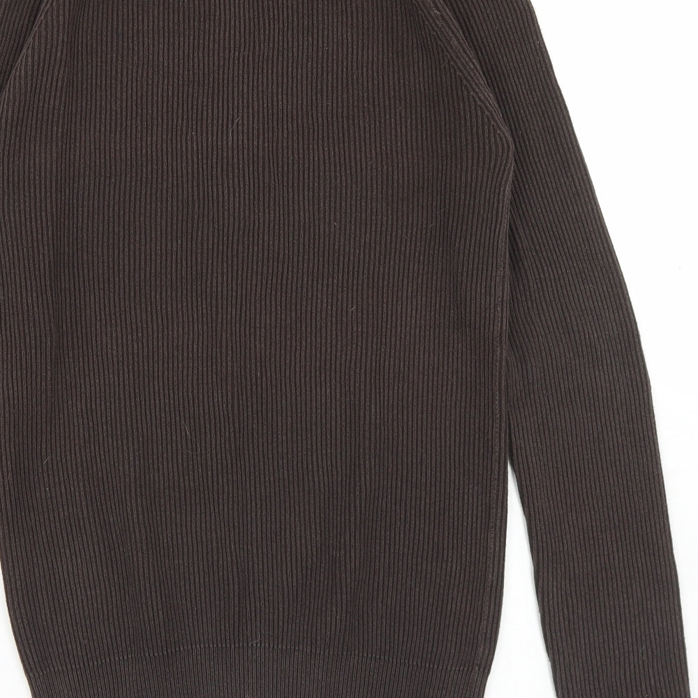 George Mens Brown Crew Neck  Cotton Pullover Jumper Size S