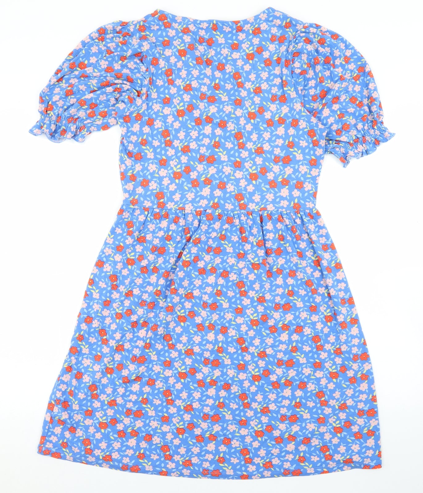 F&F Womens Blue Floral Viscose Skater Dress  Size 12  V-Neck