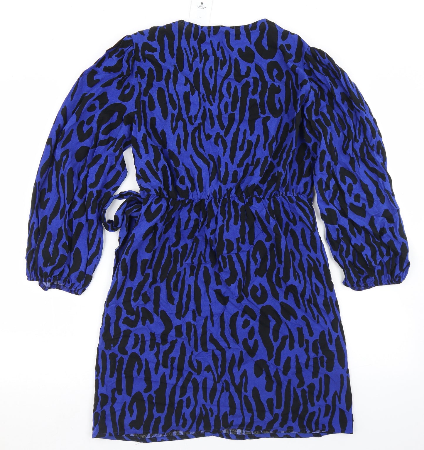 George Womens Blue Animal Print Viscose Wrap Dress  Size 12  V-Neck Tie