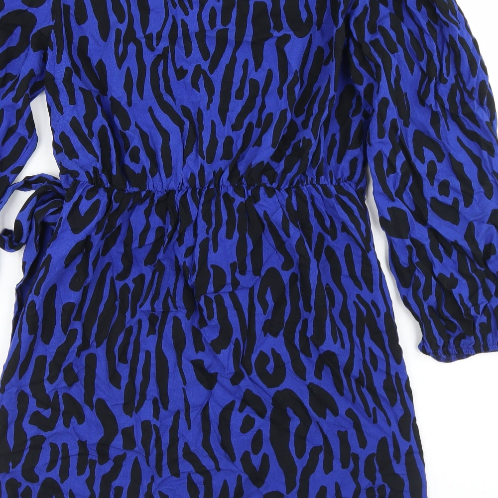 George Womens Blue Animal Print Viscose Wrap Dress  Size 12  V-Neck Tie