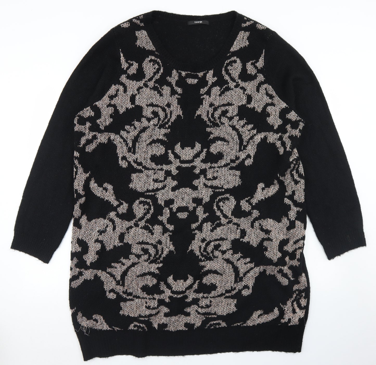 George Womens Black Crew Neck Animal Print Acrylic Pullover Jumper Size 24