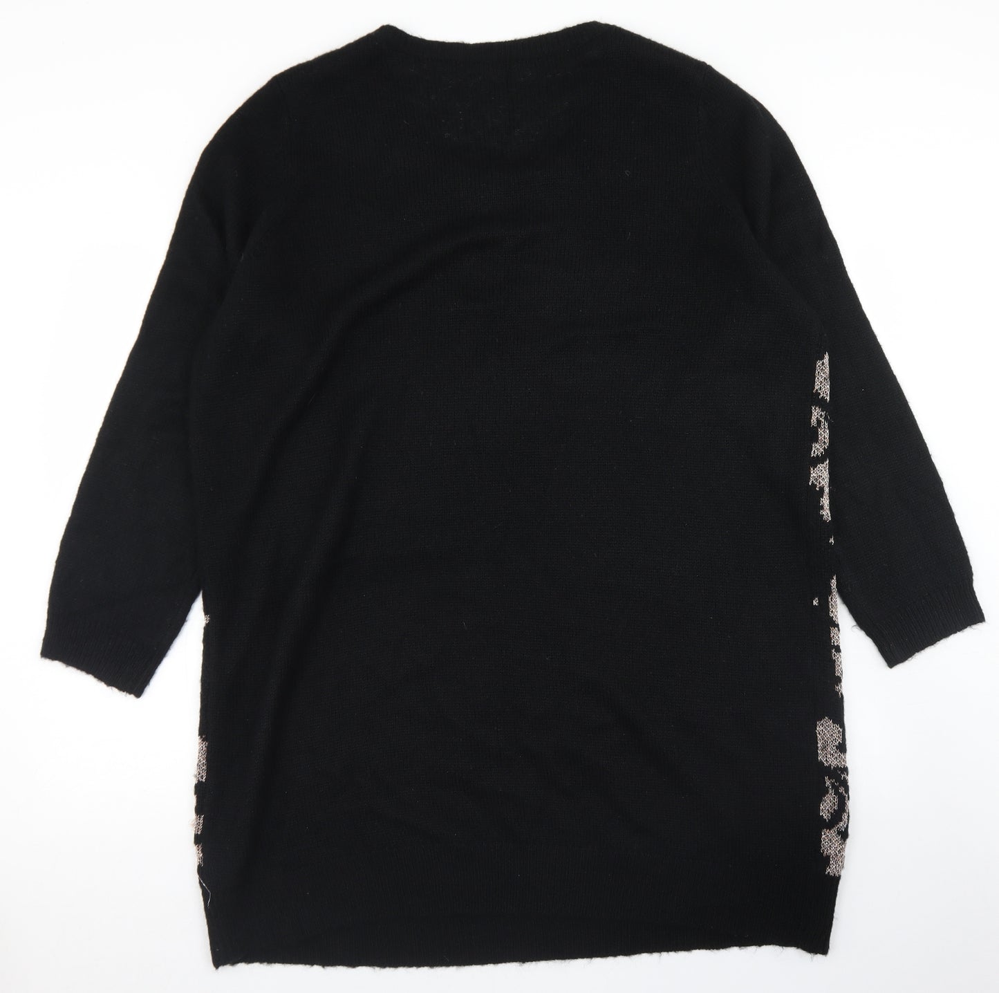George Womens Black Crew Neck Animal Print Acrylic Pullover Jumper Size 24