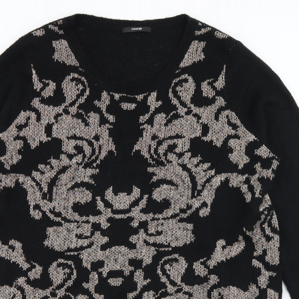 George Womens Black Crew Neck Animal Print Acrylic Pullover Jumper Size 24