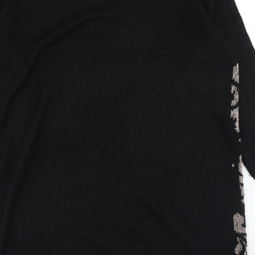 George Womens Black Crew Neck Animal Print Acrylic Pullover Jumper Size 24