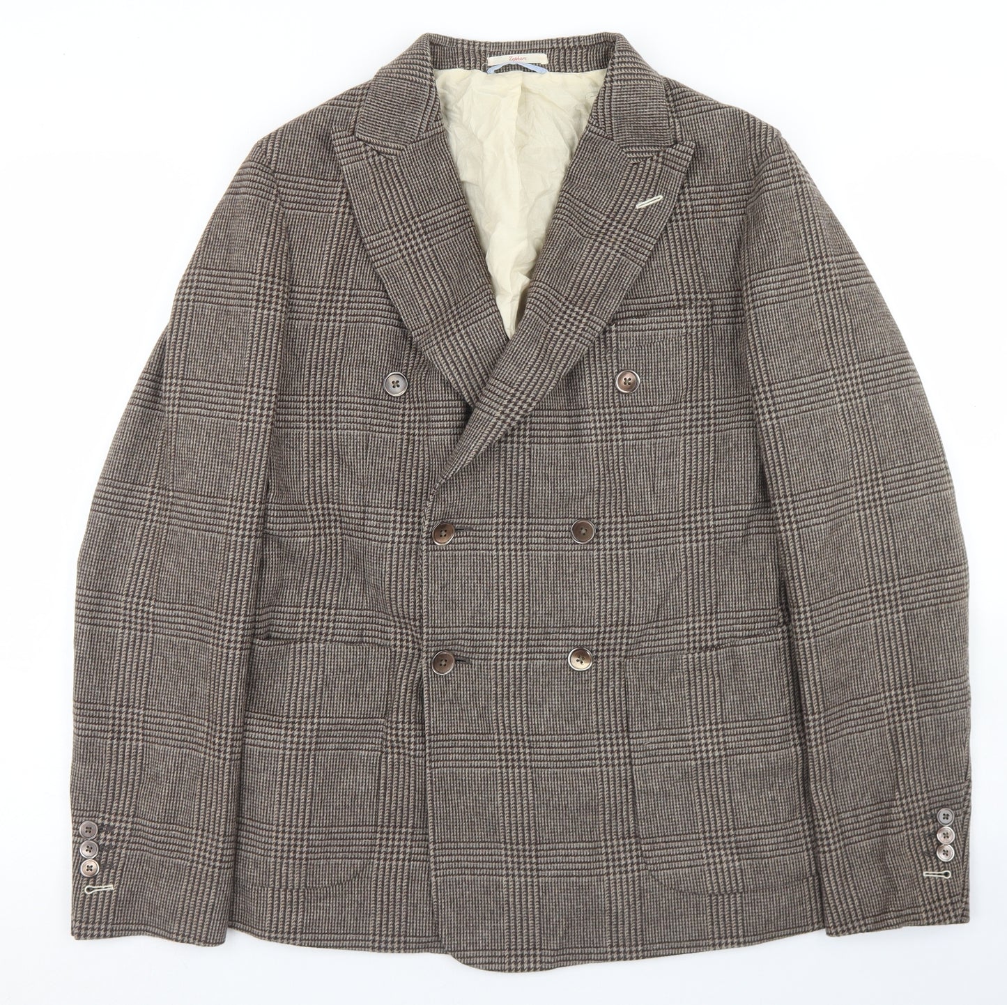 Lepharc Mens Beige Houndstooth Wool Jacket Blazer Size 36