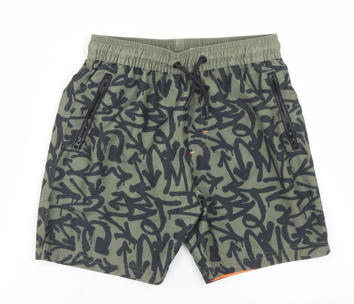 F&F Boys Green Geometric Polyester Cargo Shorts Size 8-9 Years  Regular Drawstring